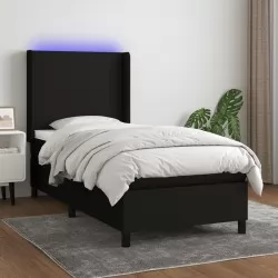 Боксспринг легло с матрак и LED, черно, 100x200 см, плат