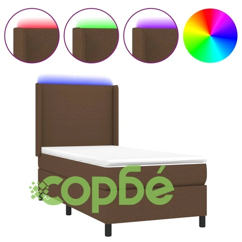 Боксспринг легло с матрак и LED, тъмнокафяво, 100x200 см, плат ➤ топ цена ➤ sorbe.bg