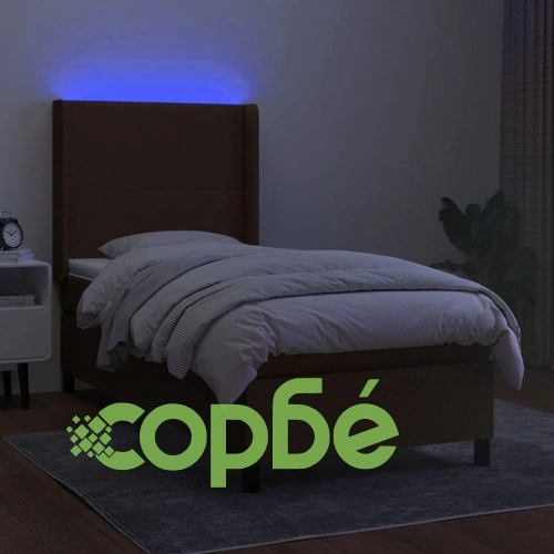Боксспринг легло с матрак и LED, тъмнокафяво, 100x200 см, плат ➤ топ цена ➤ sorbe.bg