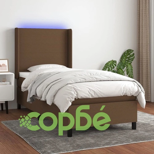 Боксспринг легло с матрак и LED, тъмнокафяво, 100x200 см, плат ➤ топ цена ➤ sorbe.bg
