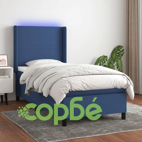 Боксспринг легло с матрак и LED, синьо, 100x200 см, плат ➤ топ цена ➤ sorbe.bg