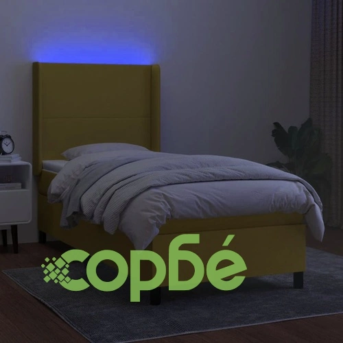 Боксспринг легло с матрак и LED, зелено, 100x200 см, плат ➤ топ цена ➤ sorbe.bg