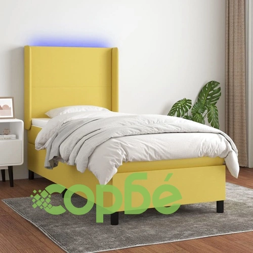 Боксспринг легло с матрак и LED, зелено, 100x200 см, плат ➤ топ цена ➤ sorbe.bg