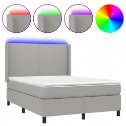 Боксспринг легло с матрак и LED, светлосиво, 140x190 см, плат