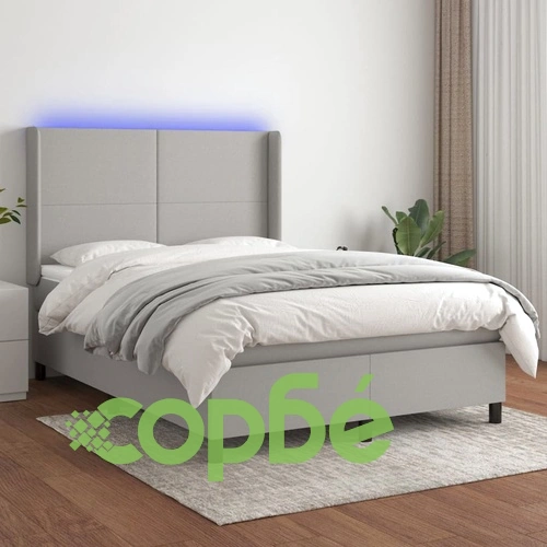 Боксспринг легло с матрак и LED, светлосиво, 140x200 см, плат ➤ топ цена ➤ sorbe.bg