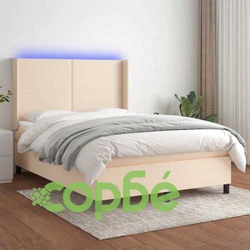 Боксспринг легло с матрак и LED, кремаво, 140x200 см, плат ➤ топ цена ➤ sorbe.bg
