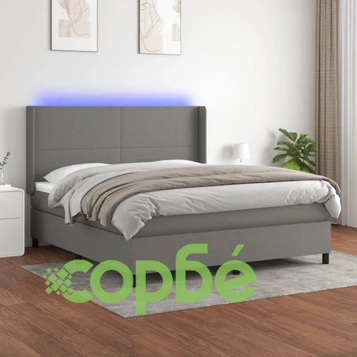 Боксспринг легло с матрак и LED, тъмносиво, 160x200 см, плат ➤ топ цена ➤ sorbe.bg