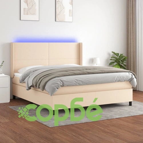 Боксспринг легло с матрак и LED, кремаво, 160x200 см, плат ➤ топ цена ➤ sorbe.bg