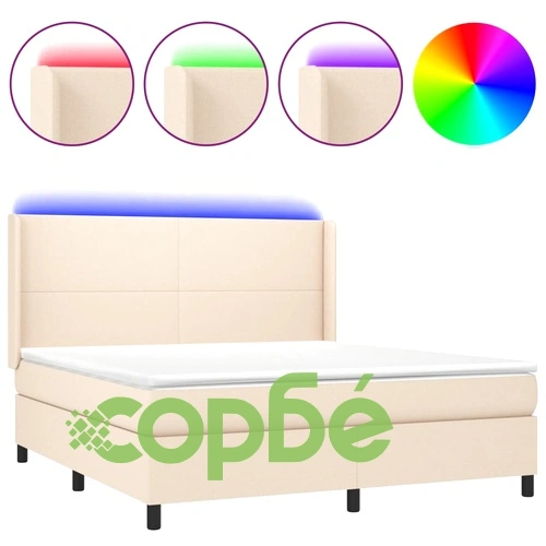Боксспринг легло с матрак и LED, кремаво, 180x200 см, плат ➤ топ цена ➤ sorbe.bg