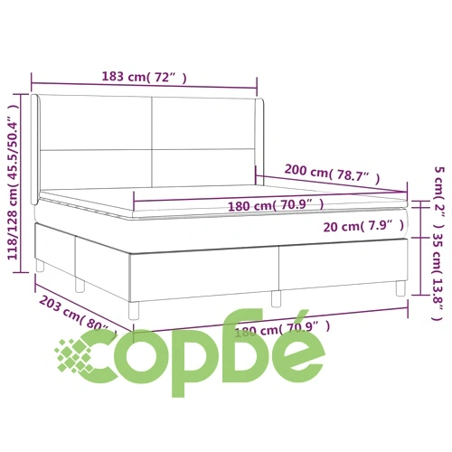 Боксспринг легло с матрак и LED, кремаво, 180x200 см, плат ➤ топ цена ➤ sorbe.bg