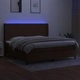Боксспринг легло с матрак и LED, тъмнокафяво, 200x200 см, плат