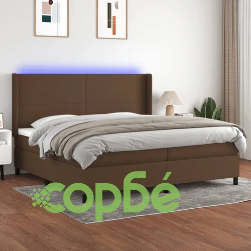 Боксспринг легло с матрак и LED, тъмнокафяво, 200x200 см, плат ➤ топ цена ➤ sorbe.bg
