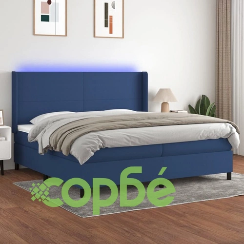 Боксспринг легло с матрак и LED, синя, 200x200 см, плат ➤ топ цена ➤ sorbe.bg