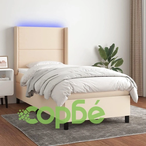 Боксспринг легло с матрак и LED, кремаво, 80x200 см, плат ➤ топ цена ➤ sorbe.bg