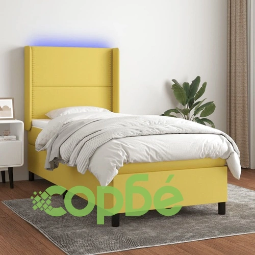 Боксспринг легло с матрак и LED, зелена, 90x190 см, плат ➤ топ цена ➤ sorbe.bg