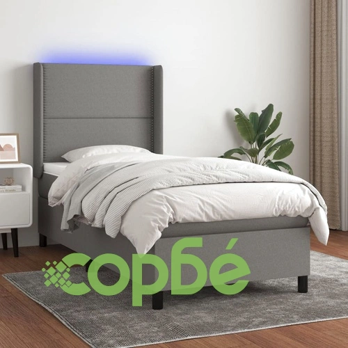 Боксспринг легло с матрак и LED, тъмносива, 90x200 см, плат ➤ топ цена ➤ sorbe.bg