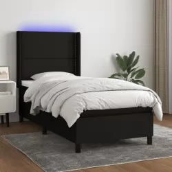 Боксспринг легло с матрак и LED, черна, 90x200 см, плат