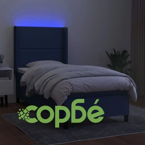 Боксспринг легло с матрак и LED, синьо, 100x200 см, плат ➤ топ цена ➤ sorbe.bg