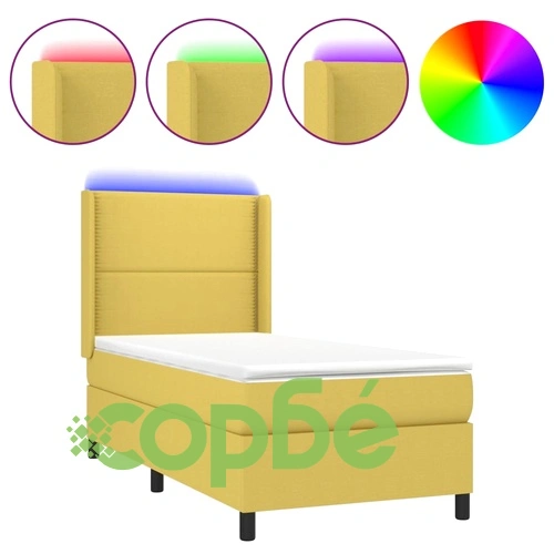 Боксспринг легло с матрак и LED, зелено, 100x200 см, плат ➤ топ цена ➤ sorbe.bg
