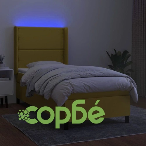 Боксспринг легло с матрак и LED, зелено, 100x200 см, плат ➤ топ цена ➤ sorbe.bg