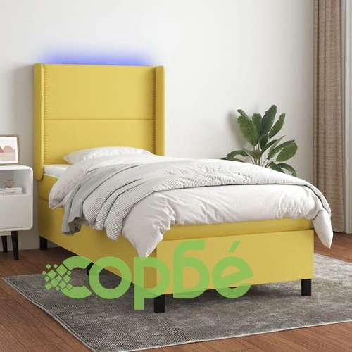 Боксспринг легло с матрак и LED, зелено, 100x200 см, плат ➤ топ цена ➤ sorbe.bg