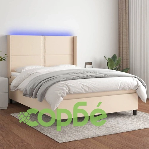 Боксспринг легло с матрак и LED, кремаво, 140x190 см, плат ➤ топ цена ➤ sorbe.bg