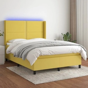Боксспринг легло с матрак и LED, зелено, 140x200 см, плат