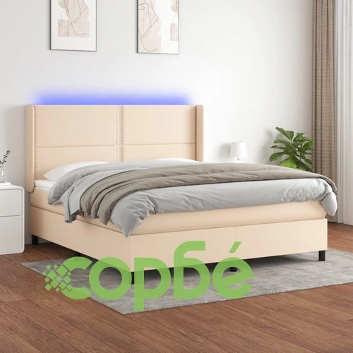 Боксспринг легло с матрак и LED, кремаво, 160x200 см, плат ➤ топ цена ➤ sorbe.bg