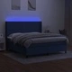 Боксспринг легло с матрак и LED, синьо, 160x200 см, плат