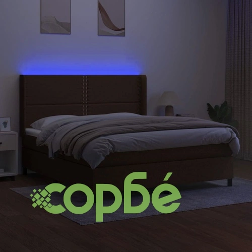 Боксспринг легло с матрак и LED, тъмнокафяво, 180x200 см, плат ➤ топ цена ➤ sorbe.bg