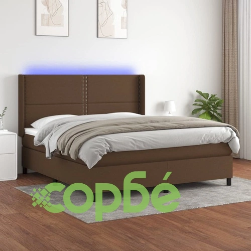 Боксспринг легло с матрак и LED, тъмнокафяво, 180x200 см, плат ➤ топ цена ➤ sorbe.bg
