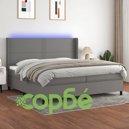 Боксспринг легло с матрак и LED, тъмносиво, 200x200 см, плат ➤ топ цена ➤ sorbe.bg