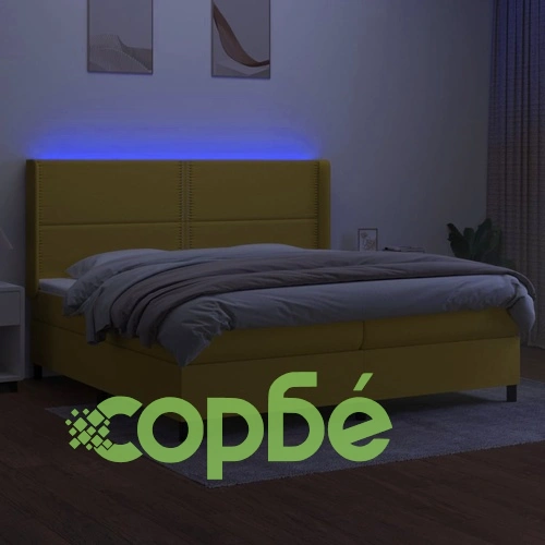 Боксспринг легло с матрак и LED, зелена, 200x200 см, плат ➤ топ цена ➤ sorbe.bg