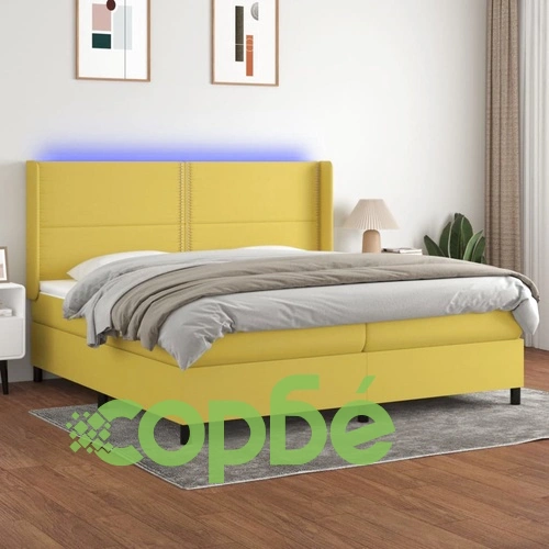 Боксспринг легло с матрак и LED, зелена, 200x200 см, плат ➤ топ цена ➤ sorbe.bg