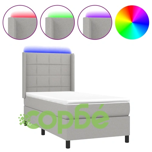 Боксспринг легло с матрак и LED, светлосиво, 80x200 см, плат ➤ топ цена ➤ sorbe.bg