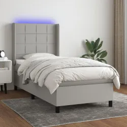 Боксспринг легло с матрак и LED, светлосиво, 80x200 см, плат