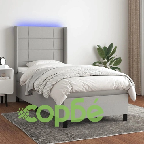 Боксспринг легло с матрак и LED, светлосиво, 80x200 см, плат ➤ топ цена ➤ sorbe.bg