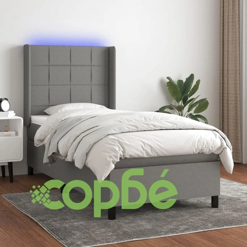 Боксспринг легло с матрак и LED, тъмносиво, 80x200 см, плат ➤ топ цена ➤ sorbe.bg
