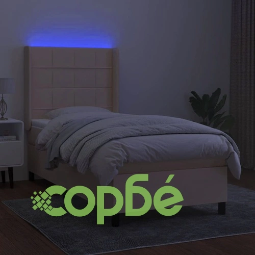 Боксспринг легло с матрак и LED, кремаво, 80x200 см, плат ➤ топ цена ➤ sorbe.bg