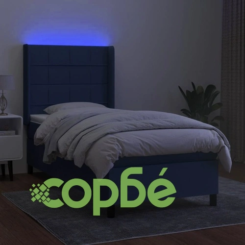 Боксспринг легло с матрак и LED, синя, 90x190 см, плат ➤ топ цена ➤ sorbe.bg