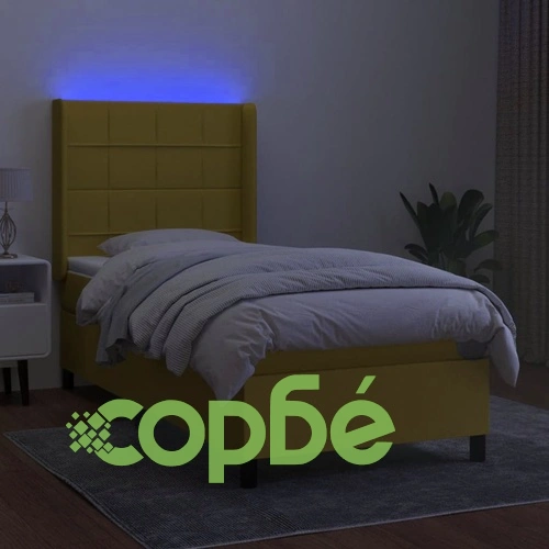 Боксспринг легло с матрак и LED, зелена, 90x190 см, плат ➤ топ цена ➤ sorbe.bg