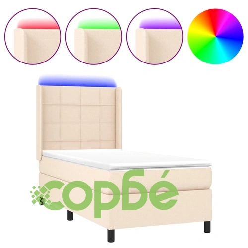 Боксспринг легло с матрак и LED, кремава, 90x200 см, плат ➤ топ цена ➤ sorbe.bg