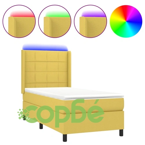 Боксспринг легло с матрак и LED, зелена, 90x200 см, плат ➤ топ цена ➤ sorbe.bg