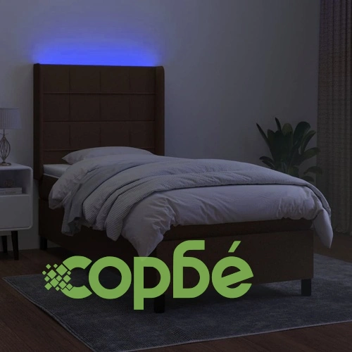 Боксспринг легло с матрак и LED, тъмнокафяво, 100x200 см, плат ➤ топ цена ➤ sorbe.bg