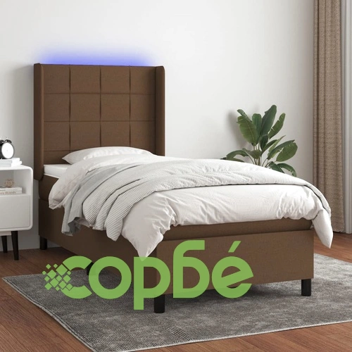 Боксспринг легло с матрак и LED, тъмнокафяво, 100x200 см, плат ➤ топ цена ➤ sorbe.bg