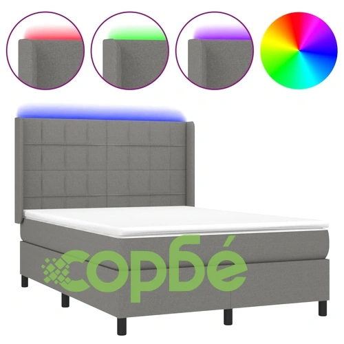 Боксспринг легло с матрак и LED, тъмносиво, 140x200 см, плат ➤ топ цена ➤ sorbe.bg