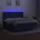Боксспринг легло с матрак и LED, синьо, 160x200 см, плат