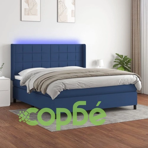 Боксспринг легло с матрак и LED, синьо, 160x200 см, плат ➤ топ цена ➤ sorbe.bg