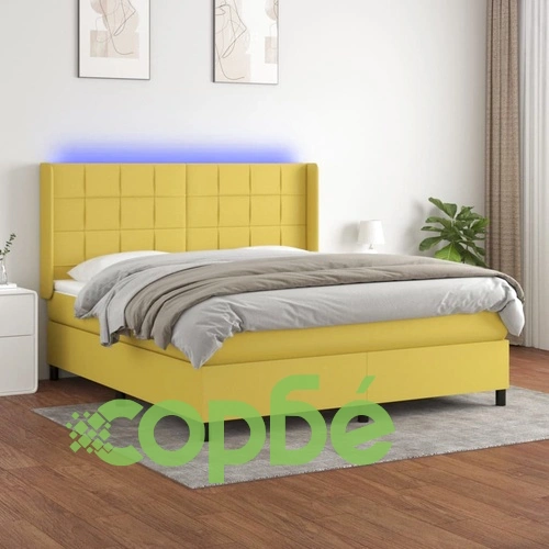 Боксспринг легло с матрак и LED, зелено, 160x200 см, плат ➤ топ цена ➤ sorbe.bg