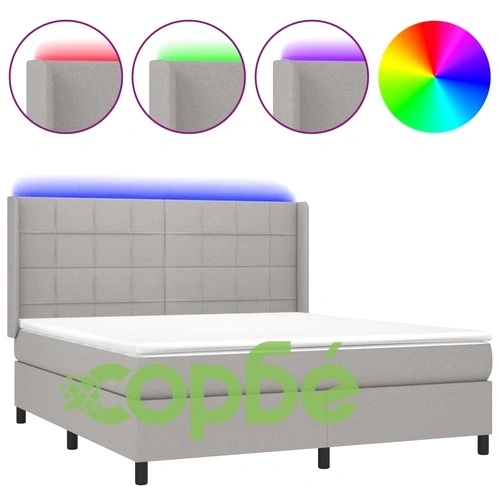 Боксспринг легло с матрак и LED, светлосиво, 180x200 см, плат ➤ топ цена ➤ sorbe.bg